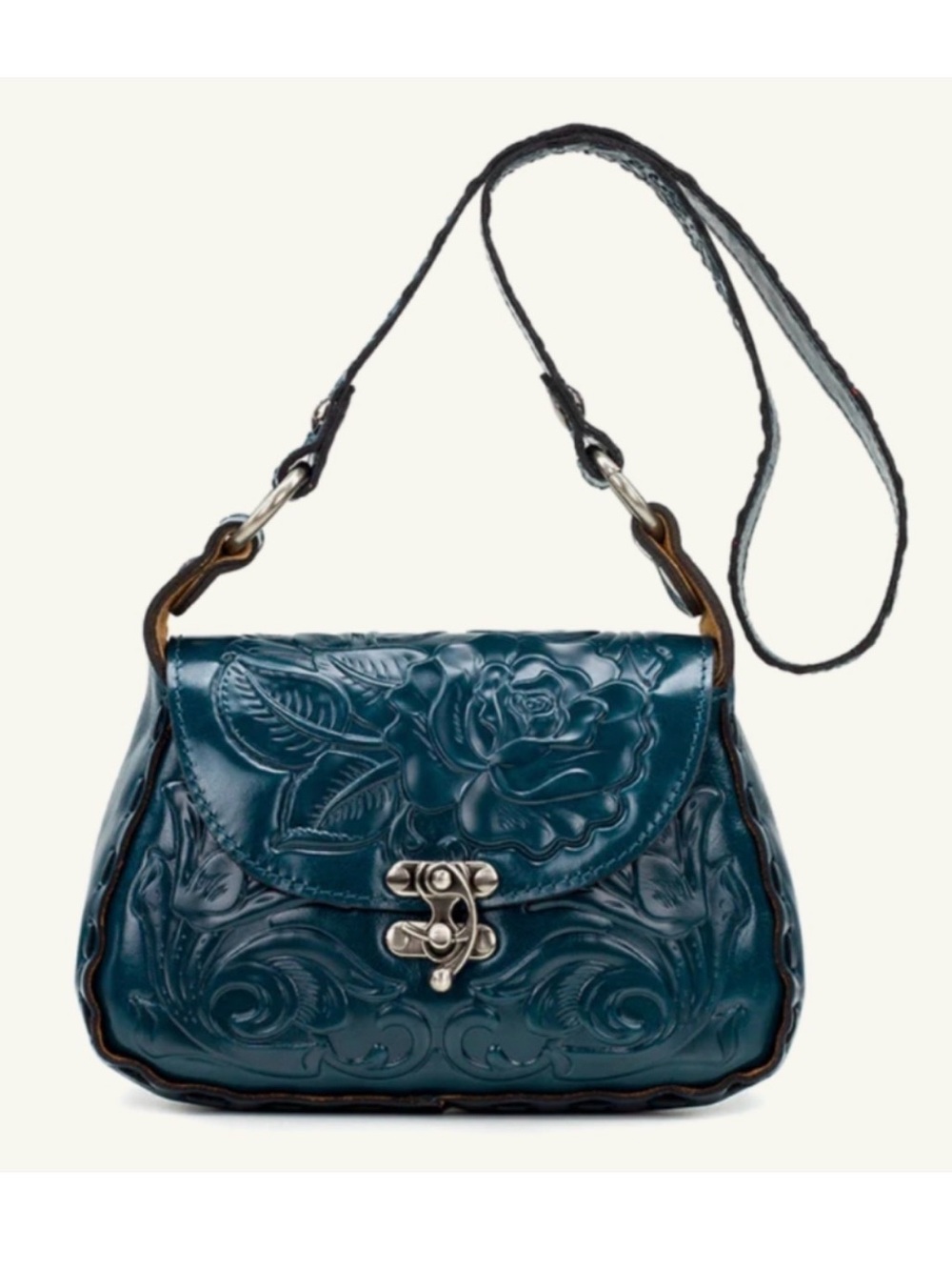 Patricia Nash Lucia blue coral Rose Tooled Crossbody purse